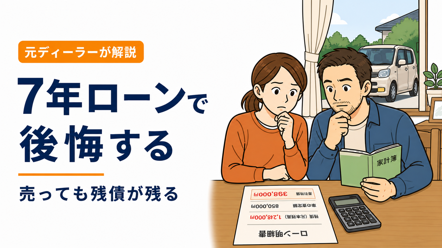中古車サイトはどれを使う？目的別に4サイトを比較｜ノートパソコンで中古車を見比べるパパさんとママさん
